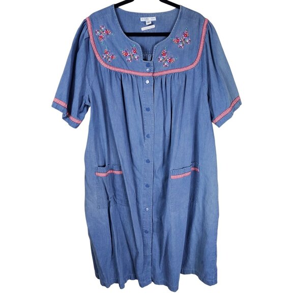 Go Softly Patio Dress 2X Blue Embroidered Butterfly Boho Cottagecore Chambray - Picture 1 of 12